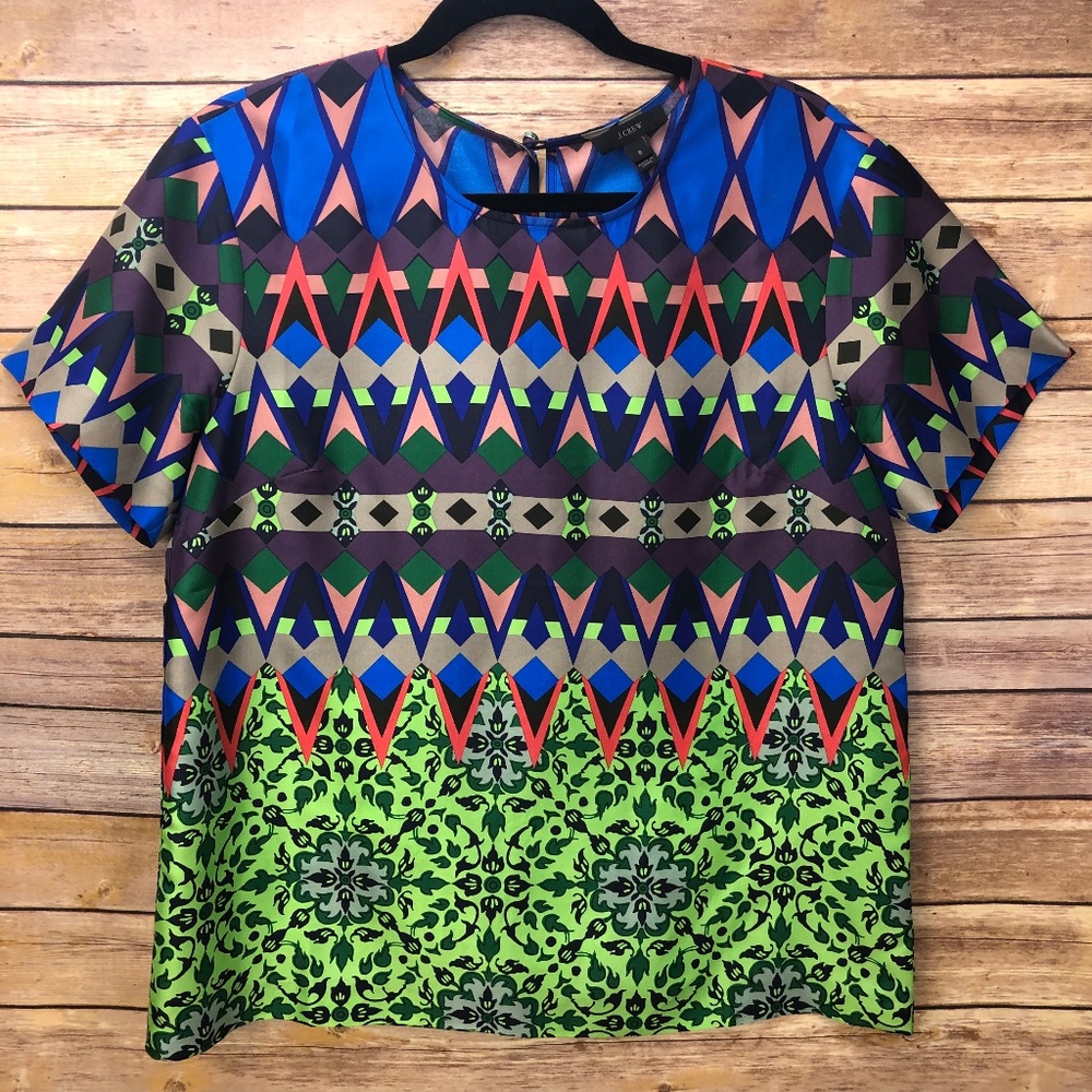 J. Crew 100% Silk Gemstone Floral Graphic Tee